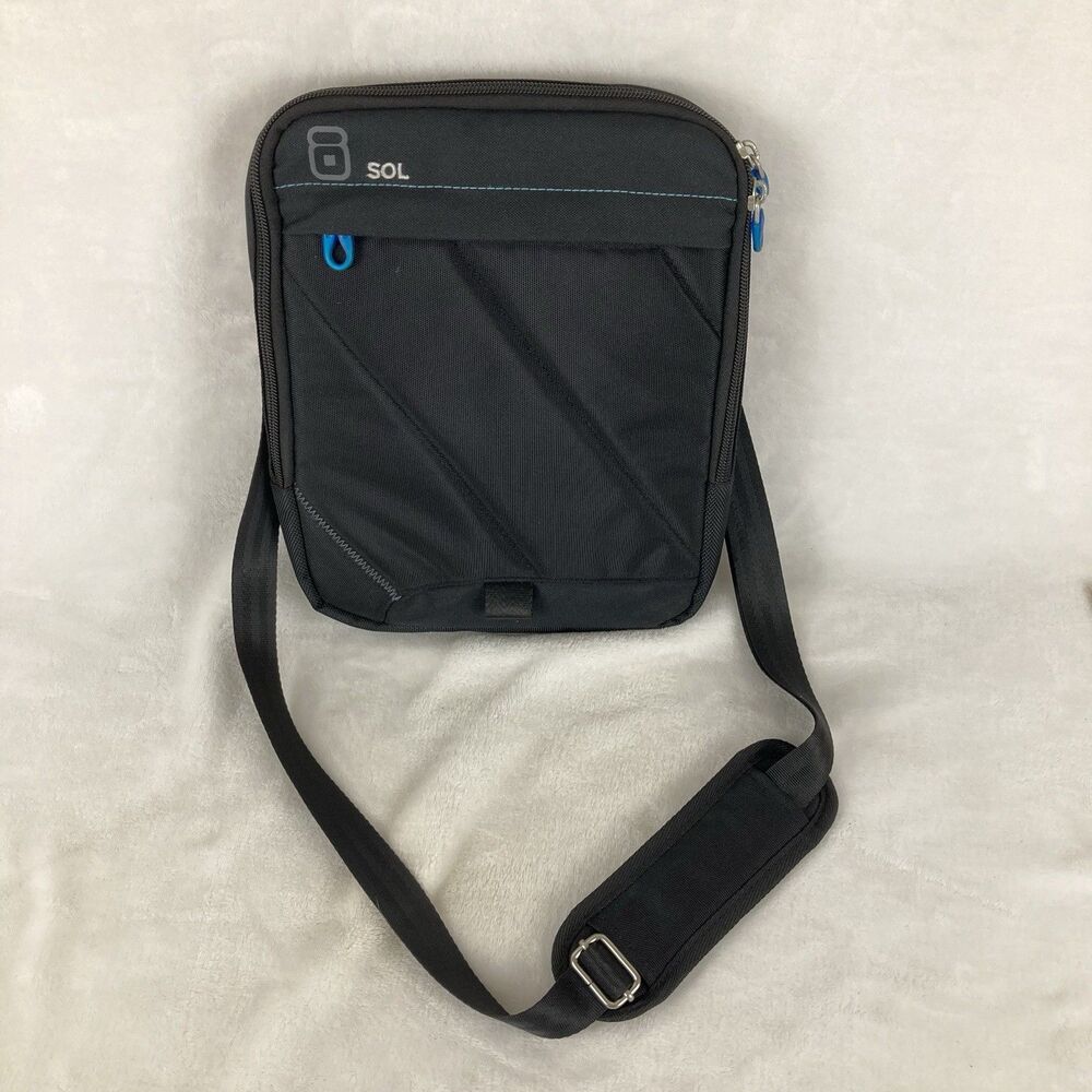 SOL Tablet Messenger Bag 11” Black Padded iPad Computer Case With Nylon Strap